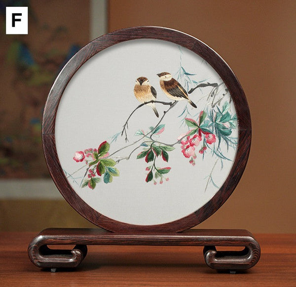 Traditional Chinese Suzhou Flower and Birds Silk Embroidery Ornaments, Exclusive Business Presents, Creative Birthday Gift, Premium Souvenir-LargePaintingArt.com