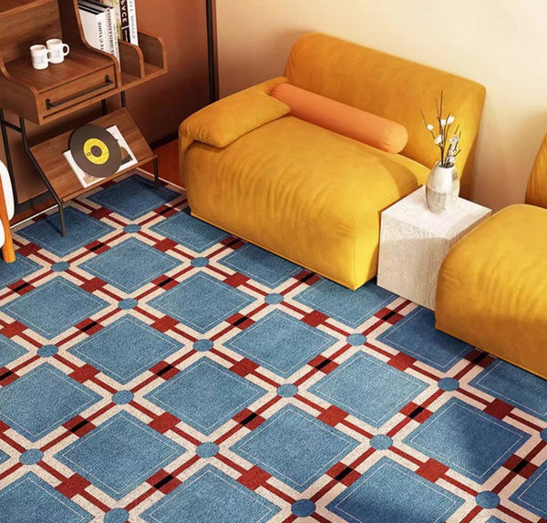 Modern Blue Rug for Living Room, Bedroom Modern Floor Rugs, Mid Century Contemporary Rugs under Sofa, Large Area Rugs for Office-LargePaintingArt.com