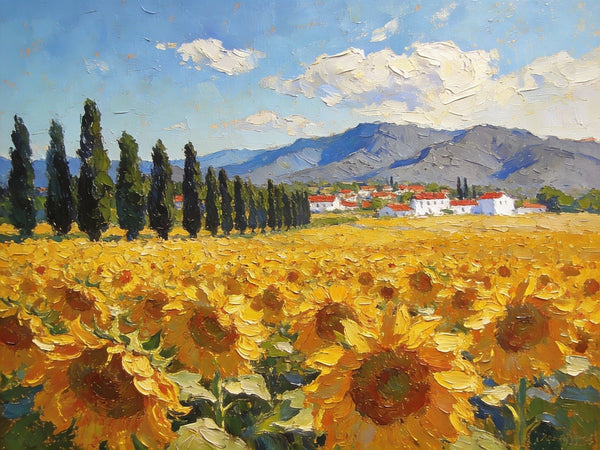Small Wall Paintings, Sunflower Fields in Provence, Small Oil Paintings on Canvas, Hand Painted Canvas Art, Heavy Texture Oil Paintings, Original Artwork Small Paintings-LargePaintingArt.com