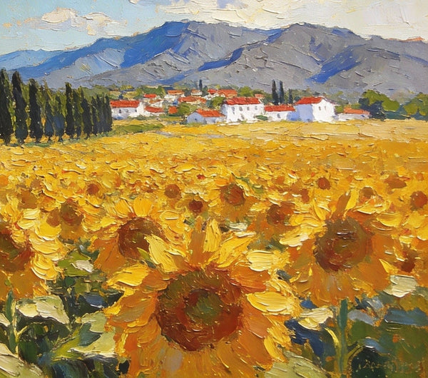 Small Wall Paintings, Sunflower Fields in Provence, Small Oil Paintings on Canvas, Hand Painted Canvas Art, Heavy Texture Oil Paintings, Original Artwork Small Paintings-LargePaintingArt.com