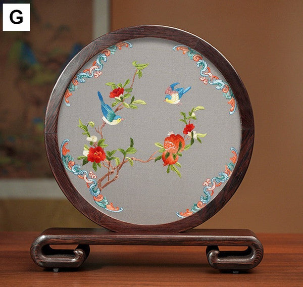 Traditional Chinese Suzhou Flower and Birds Silk Embroidery Ornaments, Exclusive Business Presents, Creative Birthday Gift, Premium Souvenir-LargePaintingArt.com