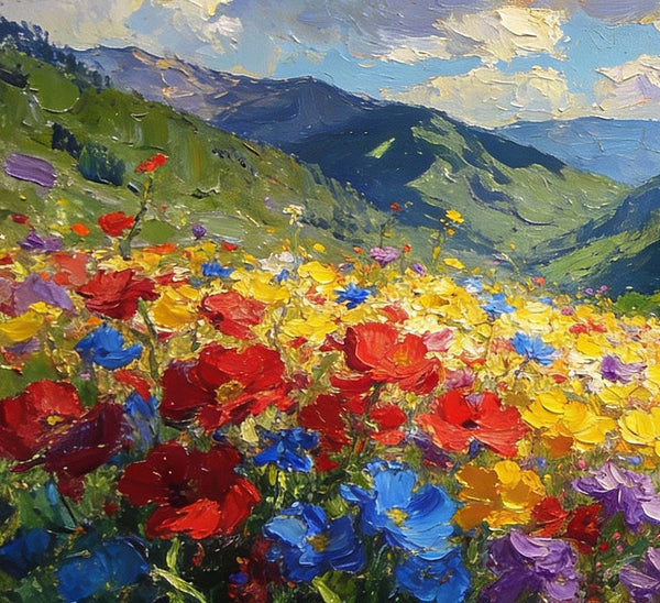 Hand Painted Canvas Art, A Valley in Bloom with Spring Flowers, On Canvas Small Paintings, Original Wall Art Paintings, Original Artwork Small Paintings, Small Landscape Paintings-LargePaintingArt.com