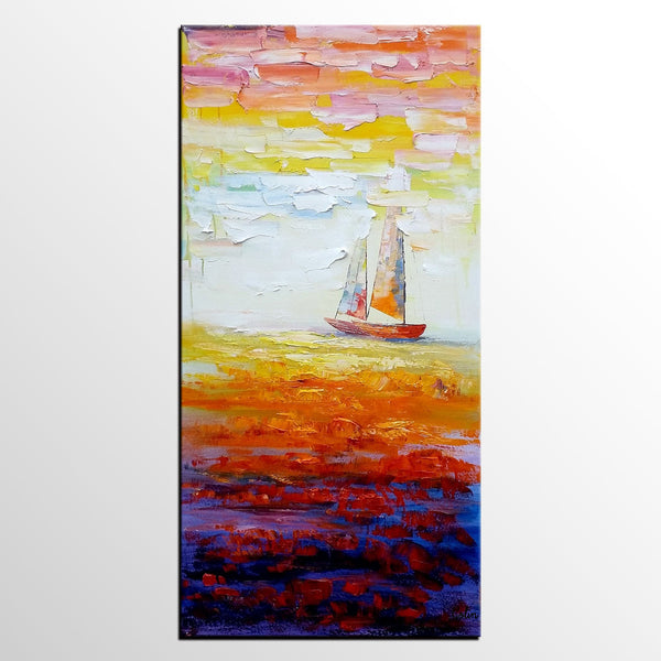Sailing Boat at Sea, Heavy Texture Art, Original Painting, Custom Extra Large Painting-LargePaintingArt.com
