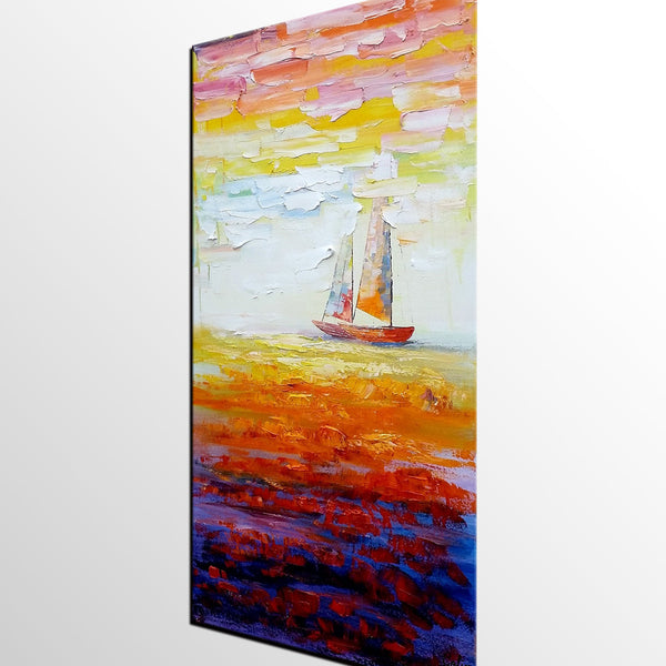 Sailing Boat at Sea, Heavy Texture Art, Original Painting, Custom Extra Large Painting-LargePaintingArt.com