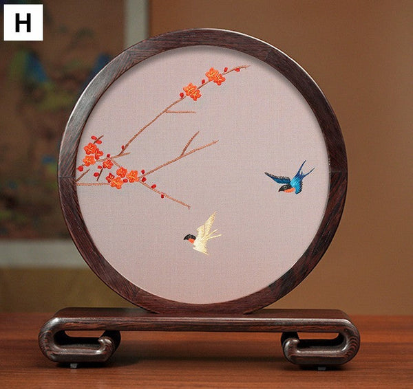 Traditional Chinese Suzhou Flower and Birds Silk Embroidery Ornaments, Exclusive Business Presents, Creative Birthday Gift, Premium Souvenir-LargePaintingArt.com