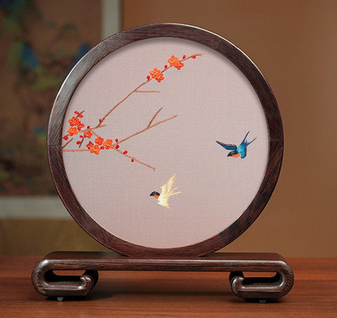 Embroidered Ornament, Traditional Chinese Suzhou Flower and Birds Silk Embroidery Ornaments, Exclusive Business Presents, Creative Birthday Gift, Premium Souvenir-LargePaintingArt.com