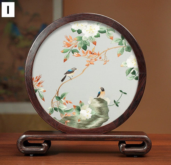 Traditional Chinese Suzhou Flower and Birds Silk Embroidery Ornaments, Exclusive Business Presents, Creative Birthday Gift, Premium Souvenir-LargePaintingArt.com