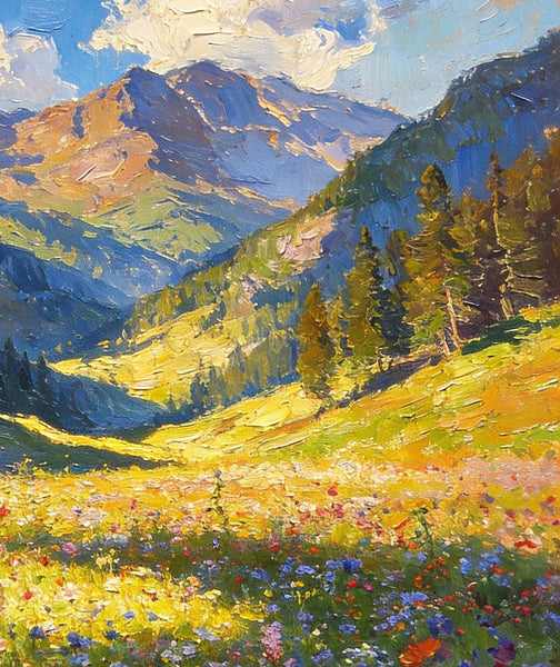 Wildflowers in Bloom Among High Peaks and Valleys, Small Landscape Paintings, Original Small Paintings on Canvas, Small Paintings on Canvas, Hand Painted Canvas Art, Heavy Texture Oil Paintings-LargePaintingArt.com
