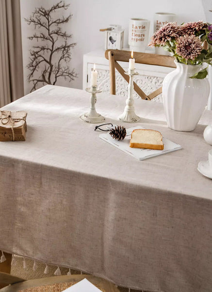 Simple Linen Rectangle Table Cover for Dining Room Table, Large Brown Tablecloth for Home Decoration, Modern Table Cloth, Square Tablecloth for Round Table-LargePaintingArt.com