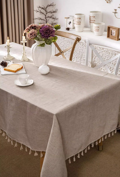 Simple Linen Rectangle Table Cover for Dining Room Table, Large Brown Tablecloth for Home Decoration, Modern Table Cloth, Square Tablecloth for Round Table-LargePaintingArt.com