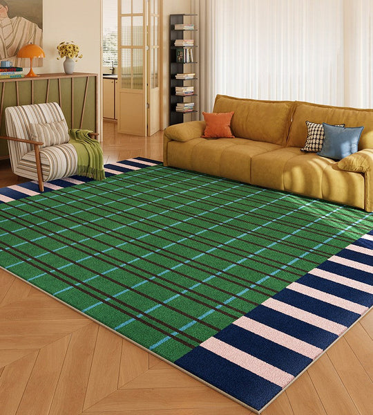Modern Rugs for Living Room, Geometric Area Rugs, Green Mid Century Contemporary Rugs, Colorful Area Rugs for Bedroom-LargePaintingArt.com