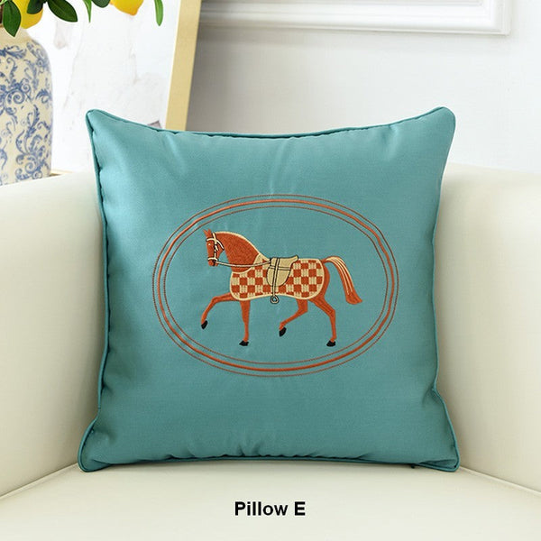 Modern Decorative Throw Pillows, Horse Decorative Throw Pillows for Couch, Embroider Horse Pillow Covers, Modern Sofa Decorative Pillows-LargePaintingArt.com