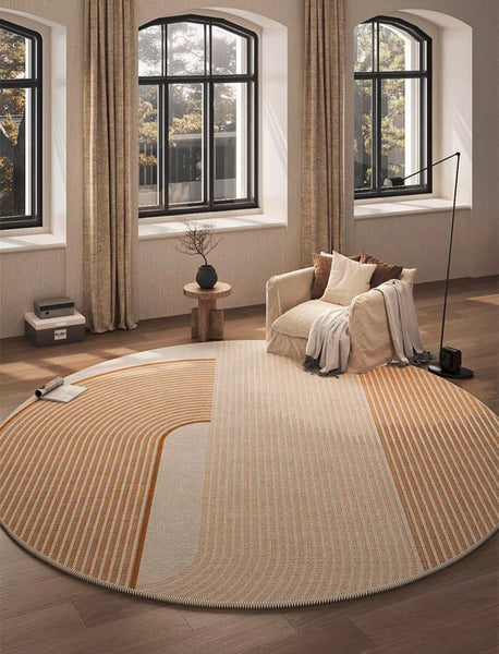 Geometric Modern Round Rugs for Living Room, Contemporary Area Rugs for Bedroom, Round Area Rugs for Dining Room, Coffee Table Rugs, Circular Modern Area Rug-LargePaintingArt.com