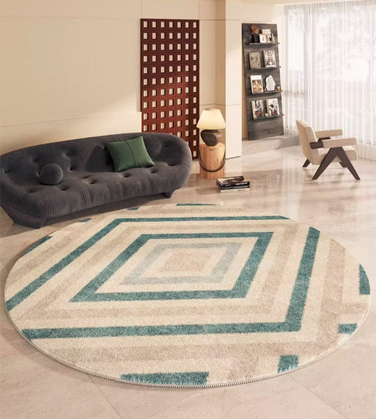 Simple Abstract Contemporary Round Rugs, Modern Area Rugs under Coffee Table, Geometric Modern Rugs for Bedroom, Thick Round Rugs for Dining Room-LargePaintingArt.com