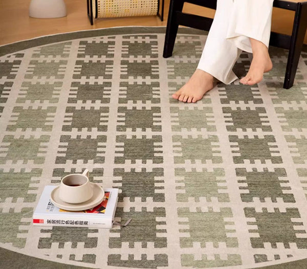 Bedroom Abstract Modern Area Rugs, Contemporary Modern Rug for Living Room, Circular Modern Rugs under Chairs, Geometric Round Rugs for Dining Room-LargePaintingArt.com