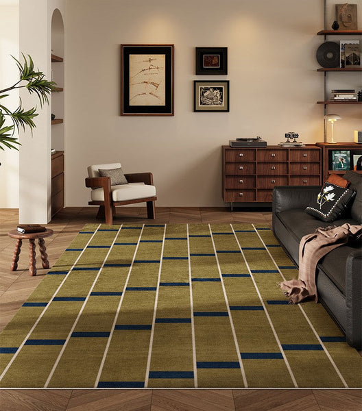 Large Modern Rugs for Living Room, Mid Century Modern Rugs for Bedroom, Abstract Geometric Modern Rugs, Green Modern Rugs for Dining Room-LargePaintingArt.com