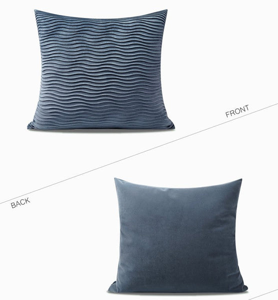 Abstract Blue Decorative Throw Pillows, Large Simple Throw Pillow for Interior Design, Geomeric Contemporary Square Modern Throw Pillows for Couch-LargePaintingArt.com