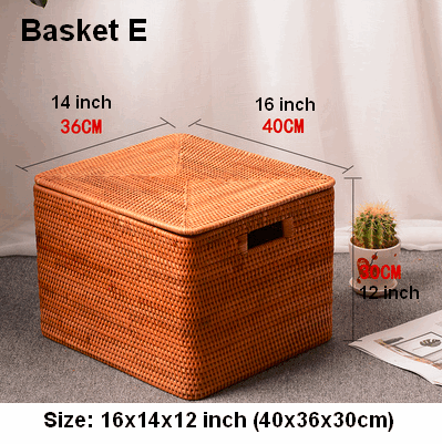 Rectangular Storage Basket with Lid, Rattan Storage Baskets for Shelves, Kitchen Storage Baskets, Storage Baskets for Clothes, Laundry Woven Baskets-LargePaintingArt.com