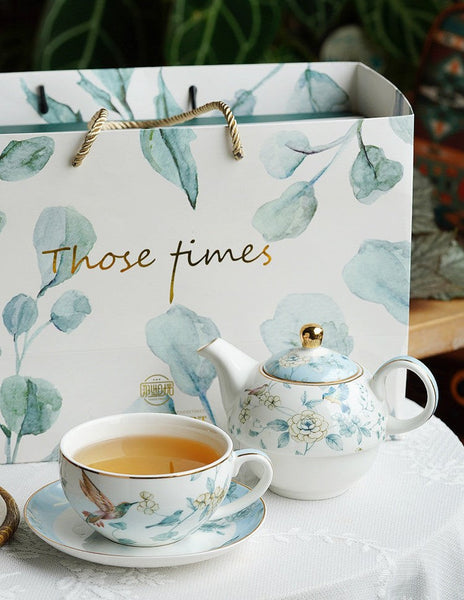 Stackable Teapot and Cup Set, Ceramic Tea Pot with Integrated Cup, Porcelain Teapot with Matching Cup and Saucer in Gift Box, Mother-and-Baby Teapot with Matching Saucer-LargePaintingArt.com