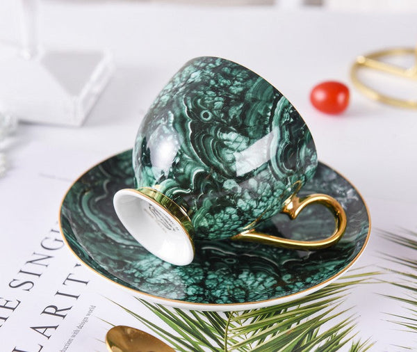 Beautiful British Green Tea Cups, Unique Porcelain Cup and Saucer, Royal Ceramic Coffee Cups, Creative Bone China Porcelain Tea Cup Set-LargePaintingArt.com
