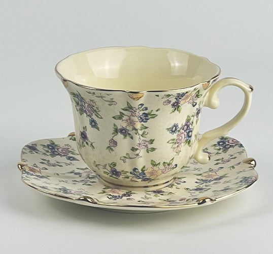 British Traditional Afternoon Tea Cup and Saucer in Gift Box, 7.8 oz Porcelain Tea Cup Saucer Set, Unique Tea Cup and Saucers, Royal Ceramic Cups, Elegant Vintage Ceramic Coffee Cups-LargePaintingArt.com