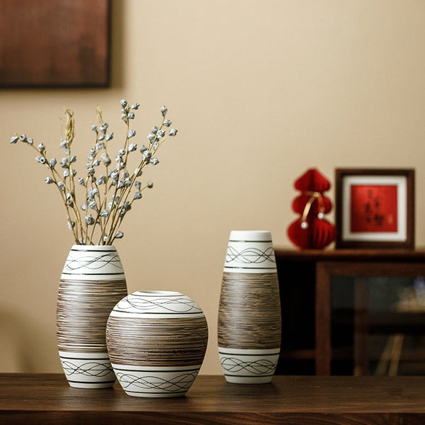 Centerpiece on Dining Table, Handmade Pottery Flower Vases Urn, Large Flower Vase on Table, Modern Bouquet Flower Vases, Water Holding Flower Vases-LargePaintingArt.com