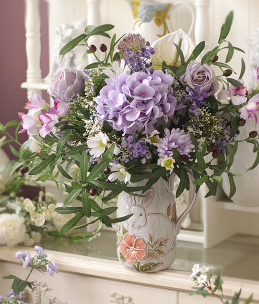Beautiful Spring Flower Arrangement for Home Decoration, Table Centerpiece, Large Bunch of Purple Romantic Flowers, Real Touch Artificial Floral for Living Room-LargePaintingArt.com
