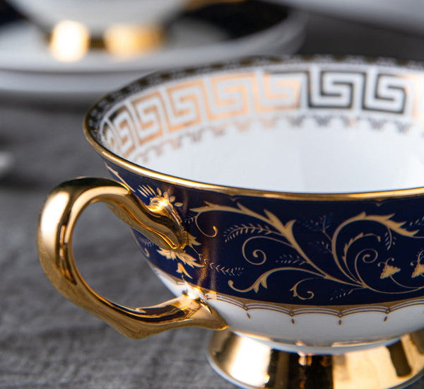 Porcelain Tea Cup Saucer Set, Unique Blue Tea Cup and Saucer in Gift Box, Royal Ceramic Cups, Elegant Ceramic Coffee Cups-LargePaintingArt.com