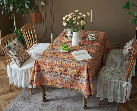 Flower Pattern Tablecloth, Square Tablecloth for Round Table, Large Cotton Rectangle Tablecloth for Home Decoration, Farmhouse Table Cloth Dining Room Table-LargePaintingArt.com