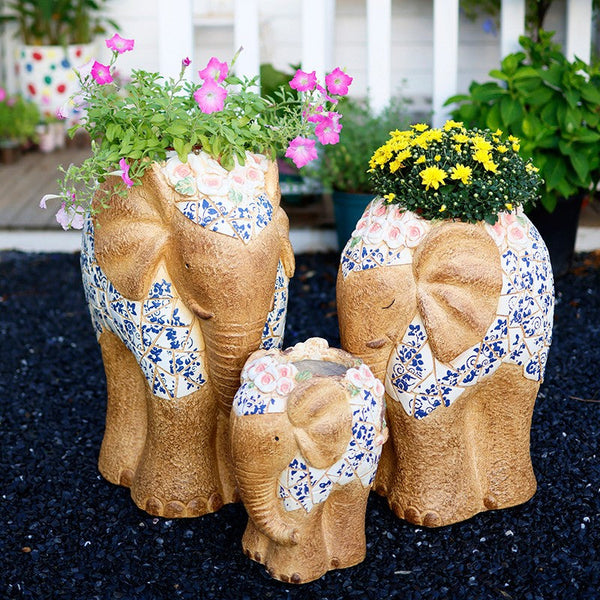 Oversized Garden Flower Pot, Modern Outdoor Garden Flower Pots, Extra Large Elephant Garden Flowerpots, Animal Statue for Garden Ornaments, Large Resin Statue for Garden-LargePaintingArt.com