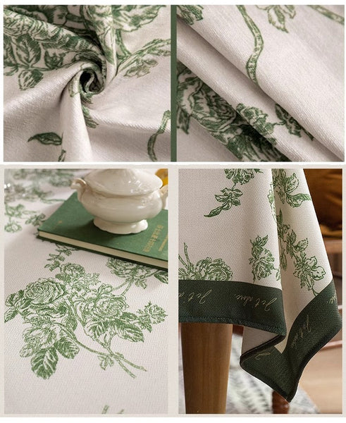 Chenille Flower Tablecloth for Dining Table, Elegant French Style Table Cover for Dining Room Table, Modern Rectangle Tablecloth for Oval Table-LargePaintingArt.com