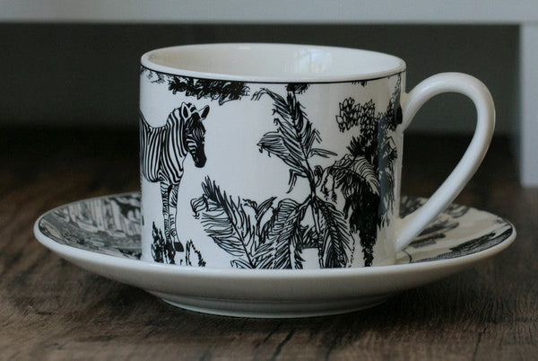 Unique Tea Cup and Saucer in Gift Box, Zebra Jungle Bone China Porcelain Tea Cup Set, Royal Ceramic Cups, Elegant Ceramic Coffee Cups-LargePaintingArt.com