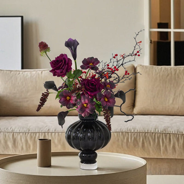 Black Glaze Vase, Contemporary Vases for Modern Home Decor, Black Glass Bud Vases, Handmade Liuli Vases, Centerpiece Vases on Table-LargePaintingArt.com