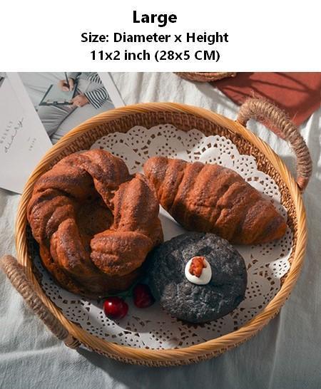 Rattan Storage Basket with Handle, Small Storage Baskets, Round Straoge Basket, Woven Storage Baskets for Kitchen-LargePaintingArt.com