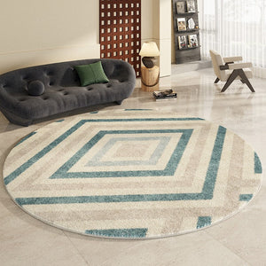 Simple Abstract Contemporary Round Rugs, Modern Area Rugs under Coffee Table, Geometric Modern Rugs for Bedroom, Thick Round Rugs for Dining Room-LargePaintingArt.com