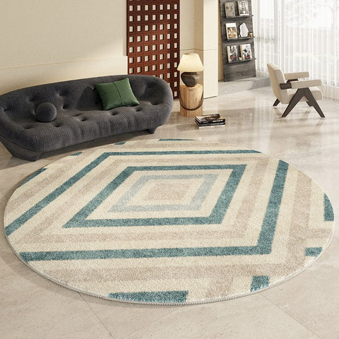 Simple Abstract Contemporary Round Rugs, Modern Area Rugs under Coffee Table, Geometric Modern Rugs for Bedroom, Thick Round Rugs for Dining Room-LargePaintingArt.com