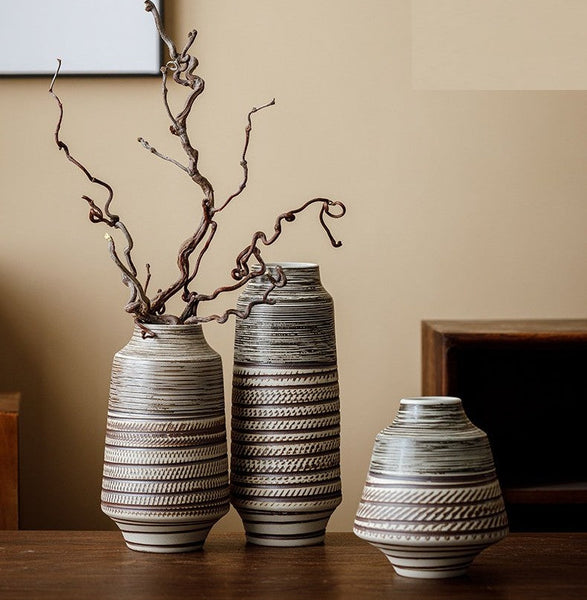 Centerpiece on Dining Table, Handmade Pottery Flower Vases Urn, Modern Bouquet Flower Vases, Water Holding Flower Vases, Large Flower Vase on Table-LargePaintingArt.com