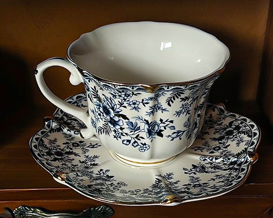 French Style China Porcelain Tea Cup Saucer Set, 7.8 oz Tea Cup and Saucers, Royal Ceramic Cups, Elegant Vintage Ceramic Coffee Cups for Traditional Afternoon Tea-LargePaintingArt.com