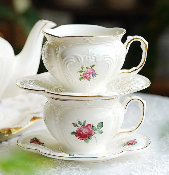 British Royal Ceramic Cups for Traditional Afternoon Tea, 7.4 oz Ceramic Coffee Cups, Rose Porcelain Tea Cup Saucer Set, 6.8 oz Tea Cup and Saucer in Gift Box-LargePaintingArt.com