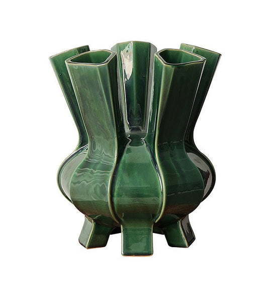 Centerpiece Ceramic Bouquet Vases, Contemporary Vases on Dining Table, Green Porcelain Vases for Modern Home Decor, Unique Handmade Modern Flower Vase-LargePaintingArt.com