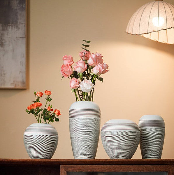 Centerpiece on Dining Table, Large Flower Vase on Table, Pottery Flower Vases Urn, Modern Bouquet Flower Vases, Handmade Water Holding Flower Vases-LargePaintingArt.com