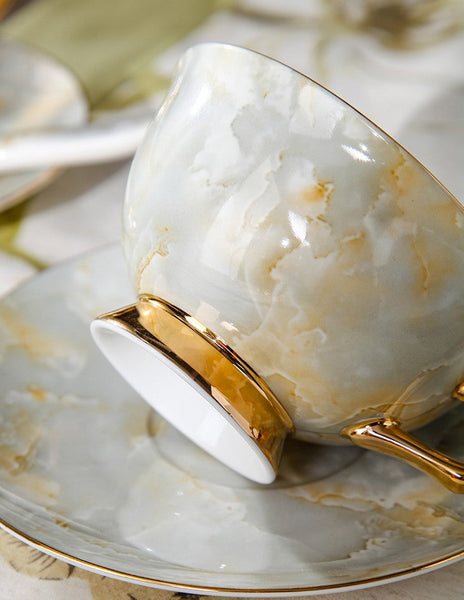 Elegant Ceramic Coffee Cups, 6.8 oz Tea Cup and Saucer in Gift Box as Birthday Gift, Beautiful British Tea Cups, Royal Porcelain Tea Cup Set-LargePaintingArt.com