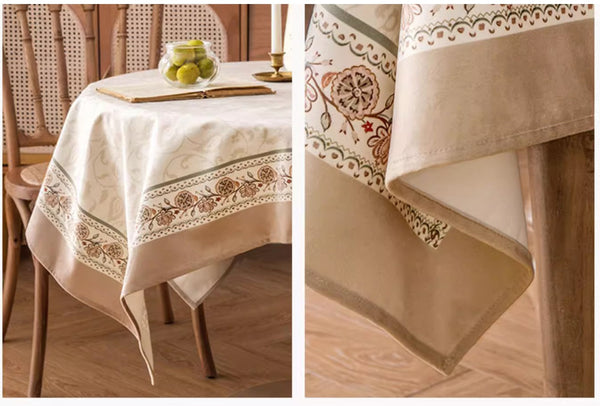 Kitchen Table Cover, Flower Tablecloth for Round Table, Elegant Table Cover for Dining Room Table, Modern Rectangle Tablecloth for Oval Table-LargePaintingArt.com