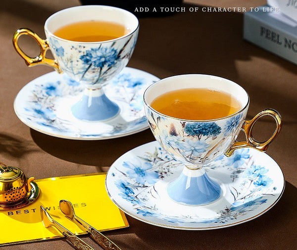 Porcelain Tea Cup Set and Saucer Set, British Tea Cup set, Ceramic Tea Cup and Saucer Set in Gift Box, Elegant Ceramic Coffee Cup with Saucer-LargePaintingArt.com