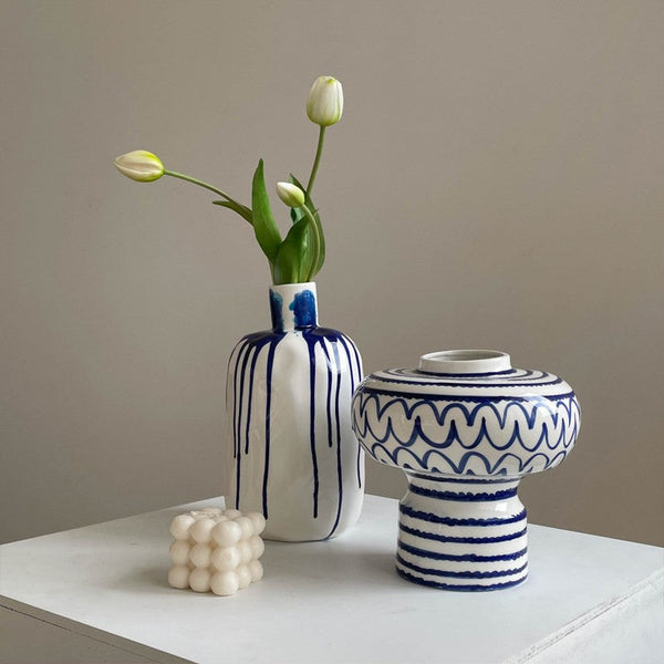 Handmade Water Holding Flower Vases, Modern Ceramic Flower Vases, Porcelain Bud Vases, Small Flower Vases on Table-LargePaintingArt.com