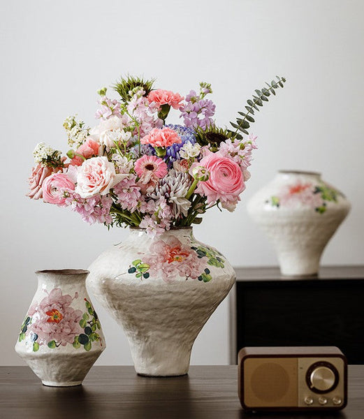 Modern Porcelain Flower Vases, Flower Vases on Table, Handmade Water Holding Flower Vases, Centerpiece on Dining Table, Ceramic Bouquet Vases-LargePaintingArt.com