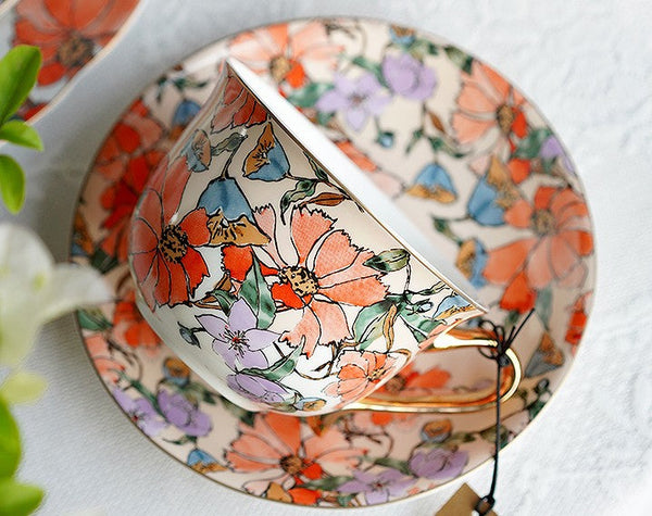 Elegant Ceramic Coffee Cups, Flower Porcelain Tea Cup Saucer Set, British Royal Ceramic Cups for Traditional Afternoon Tea, Unique Tea Cup and Saucer in Gift Box-LargePaintingArt.com