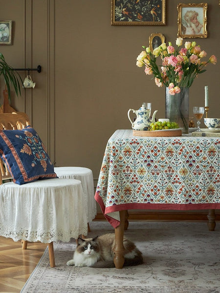 Large Rectangle Tablecloth for Home Decoration, Square Tablecloth for Round Table, Farmhouse Table Cloth Dining Room Table, Flower Pattern Tablecloth-LargePaintingArt.com
