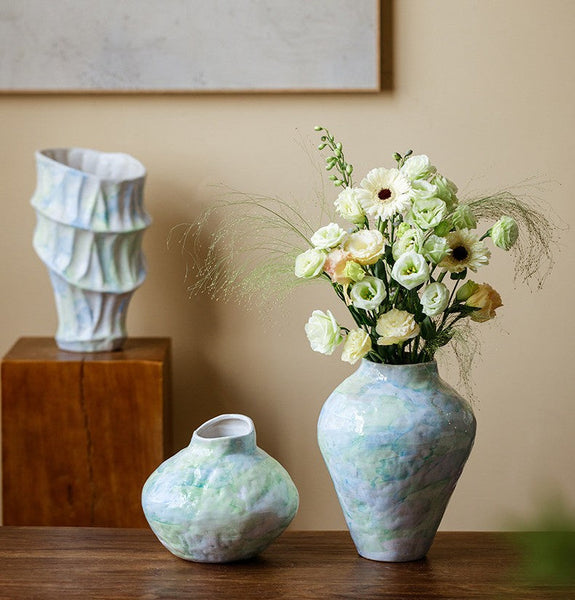 Modern Porcelain Flower Vases, Handmade Water Holding Flower Vases, Centerpiece on Dining Table, Ceramic Bouquet Vases, Flower Vases on Table-LargePaintingArt.com