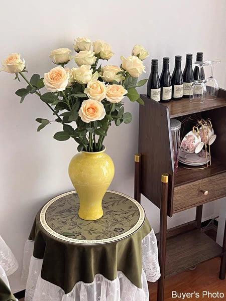 Handmade Water Holding Flower Vase, Yellow Flower Vases on Table, Ceramic Bud Vases, Porcelain Flower Vases-LargePaintingArt.com